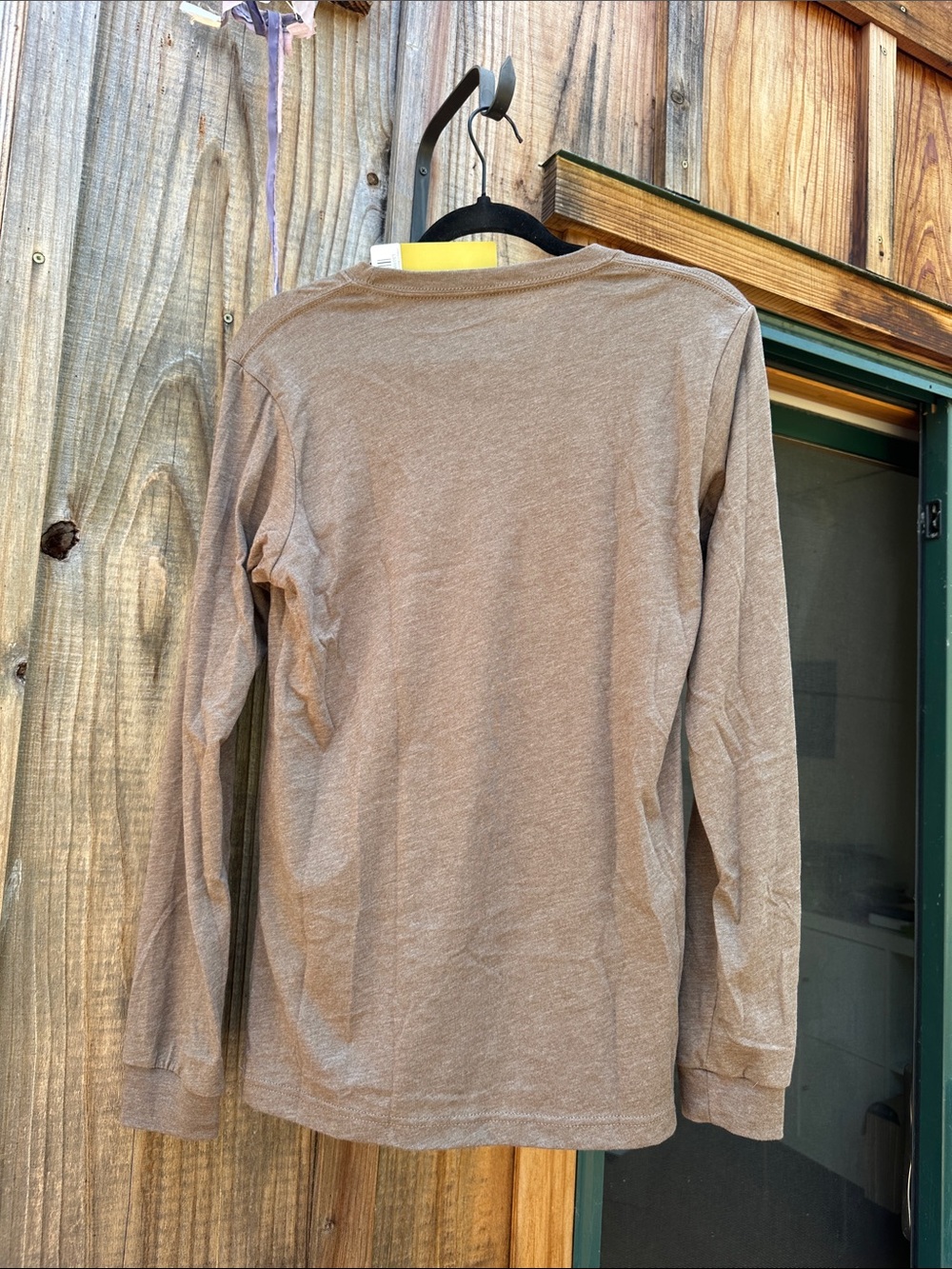 Rodeo Quincy women’s Long-Sleeve Brown Graphic Tee w rhinestone cowboy on horse - Picture 3 of 4